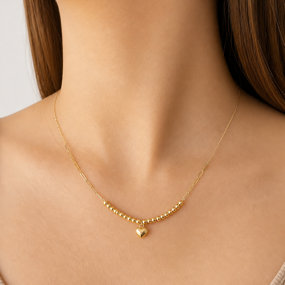Paperclip Heart Bead Necklace- Cable
