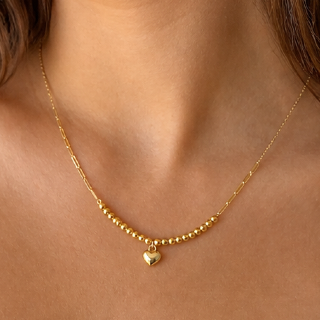 Paperclip Heart Bead Necklace- Cable