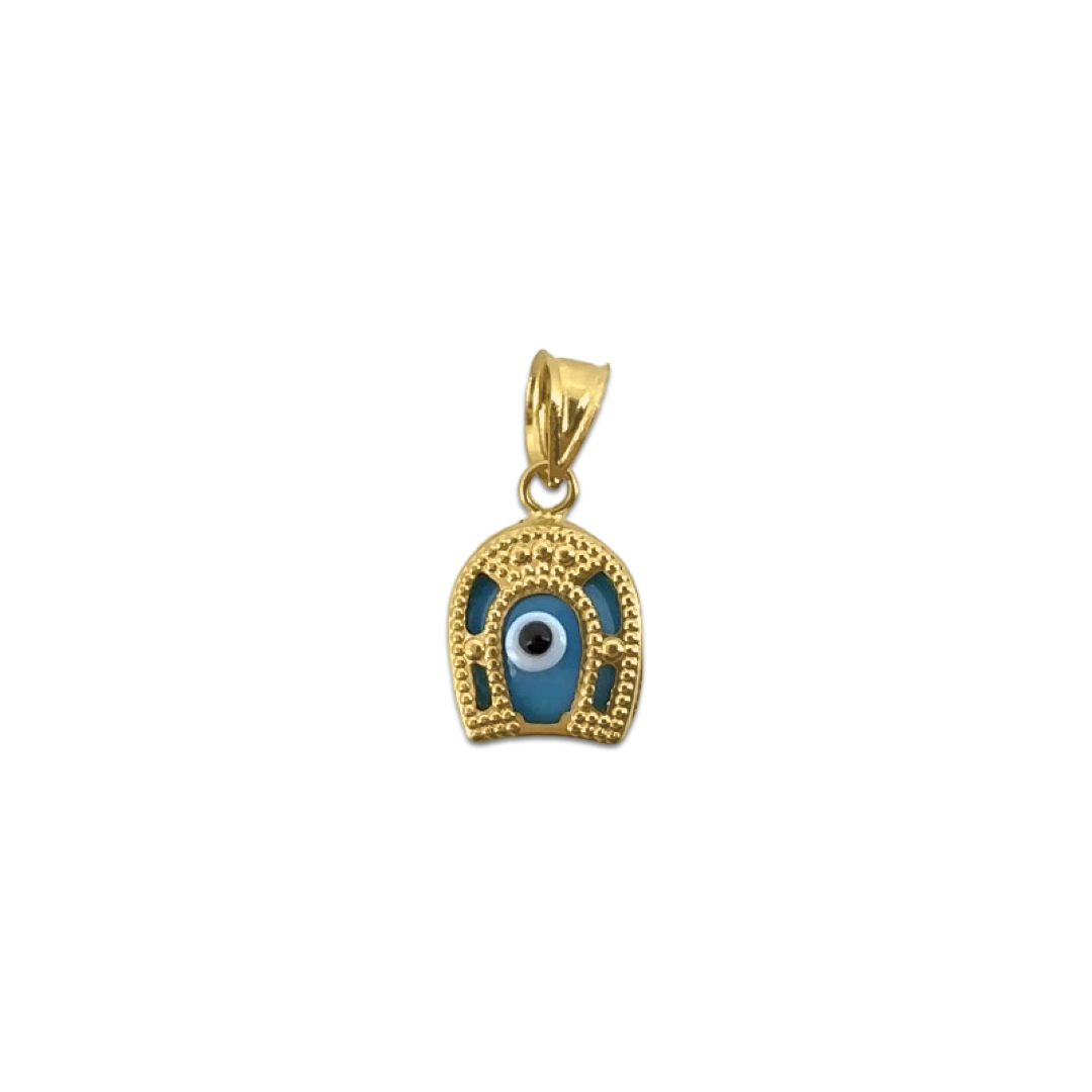 Horseshoe Evil Eye Pendant| Blue
