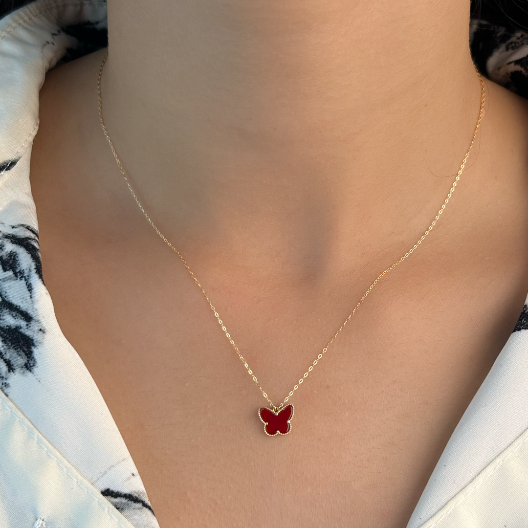 Red Stone Butterfly Necklace