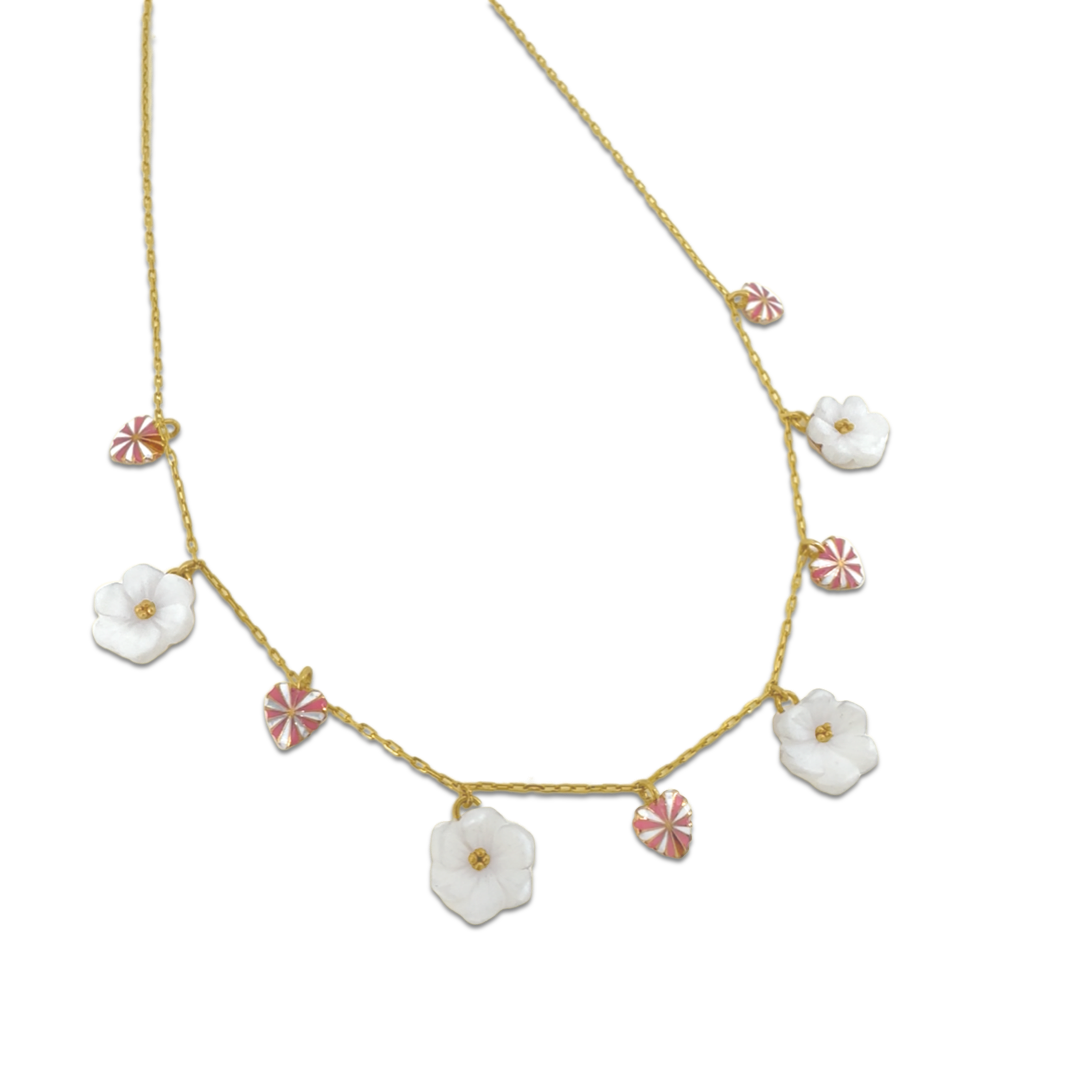 Pearly Floral Heart Necklace