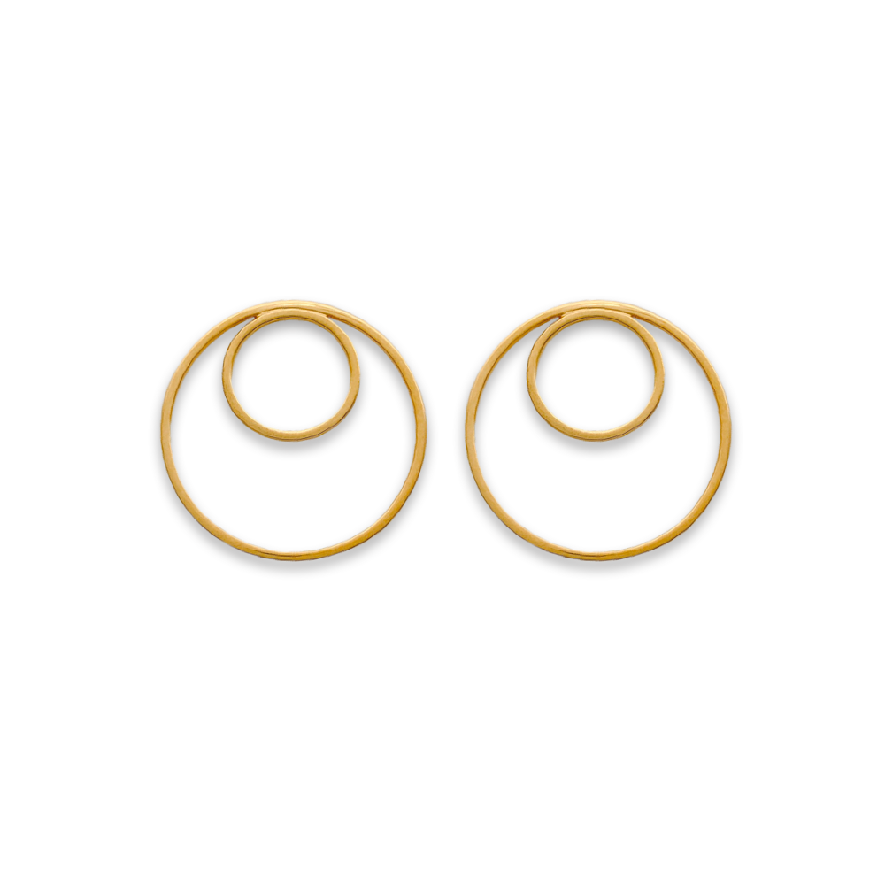 dual circle earring, gold earrings, fine jewellery