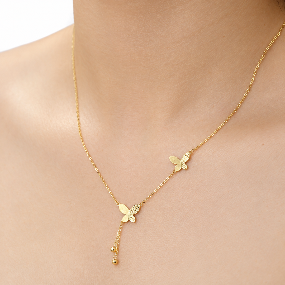 Dual Butterfly Drop Necklace