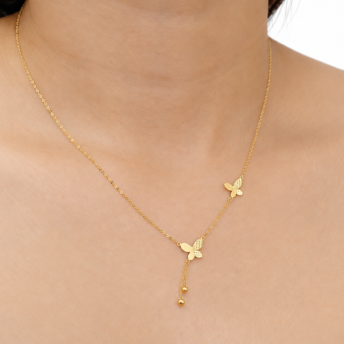 Dual Butterfly Drop Necklace