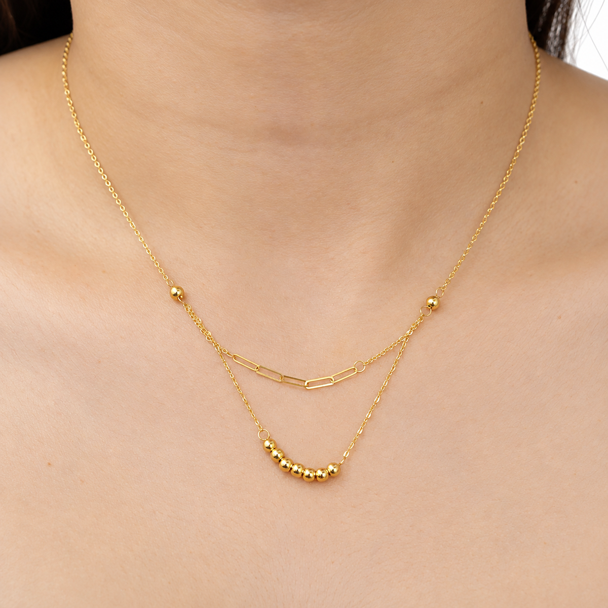 Layered Bead Drop Necklace