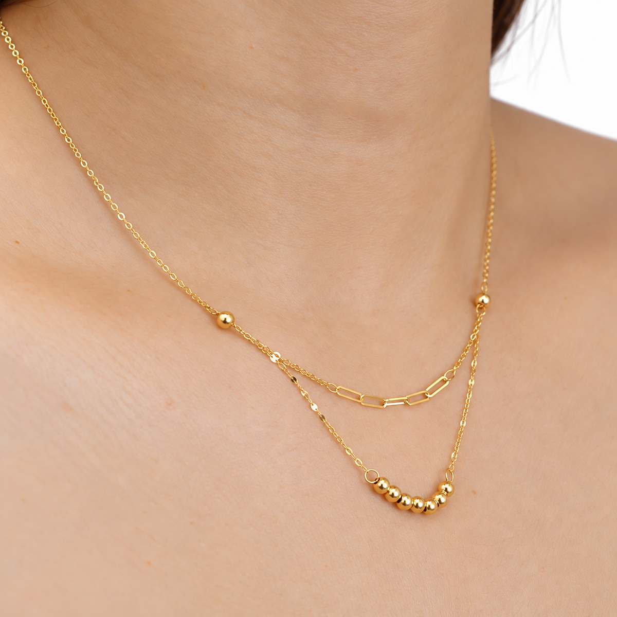 Layered Bead Drop Necklace