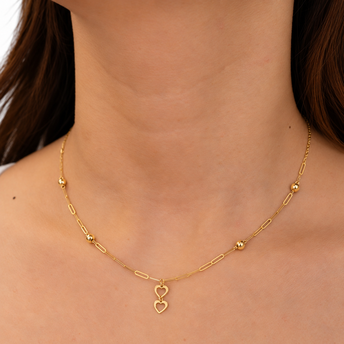 Dual Heart Sphere Link Necklace