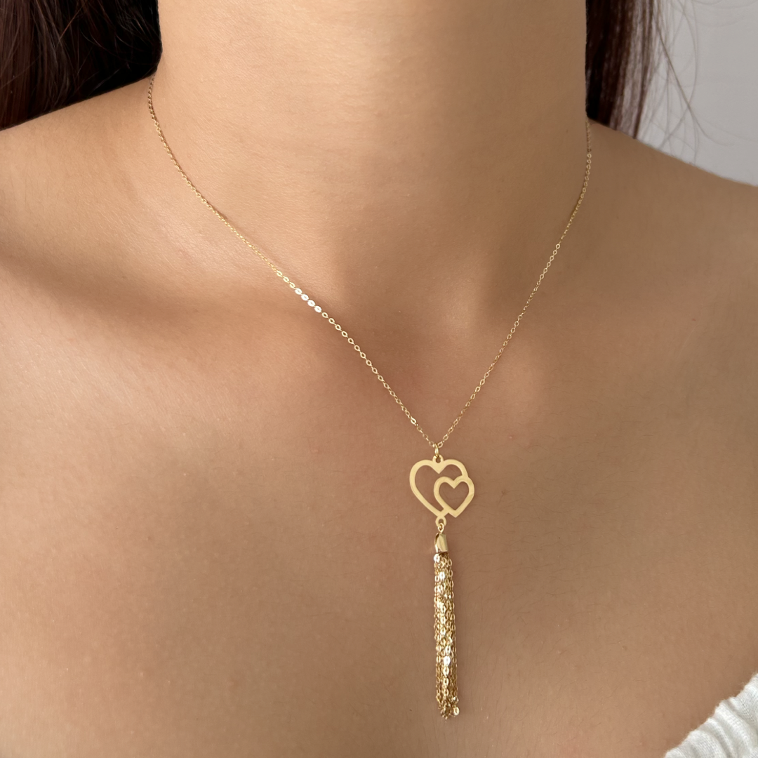 Dual Heart Chain Drop Necklace