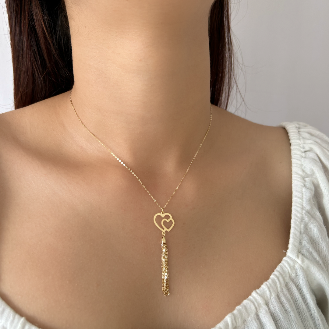 Dual Heart Chain Drop Necklace