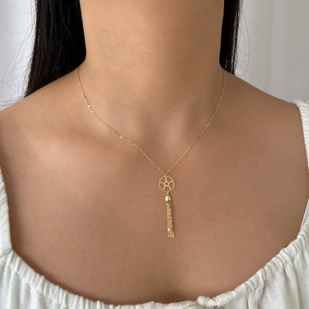 Flower Heart Chain Drop Necklace