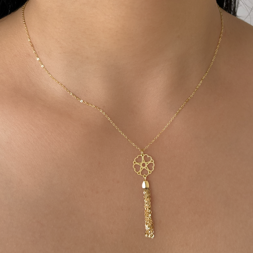 Flower Heart Chain Drop Necklace
