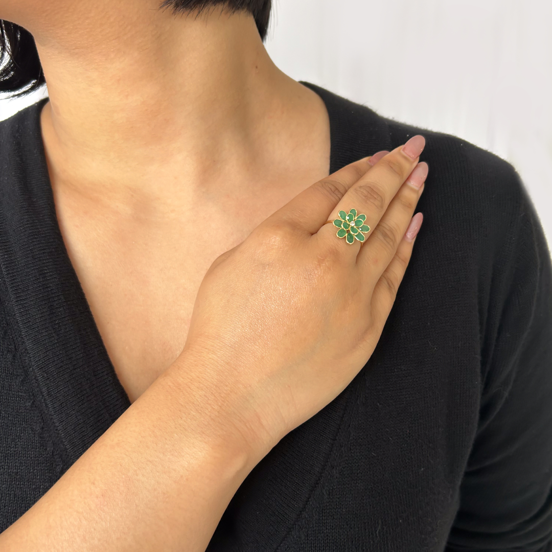 Floral Emerald Diamond Ring