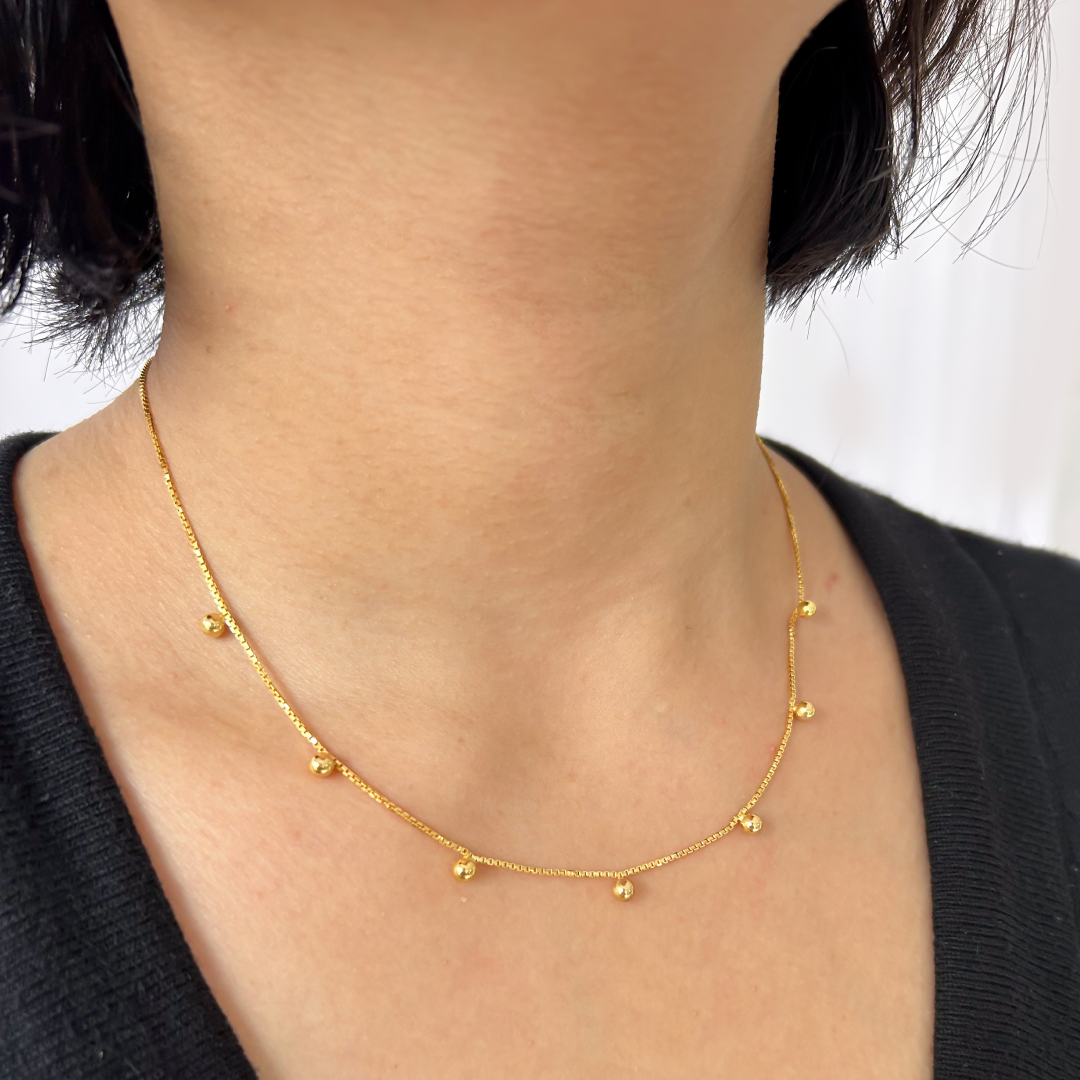 Gold Sphere Necklace (Box Chain)
