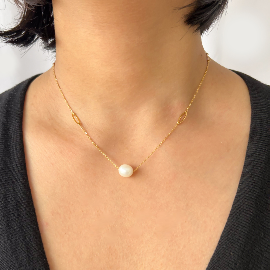 Pearl Oval Cable Necklace