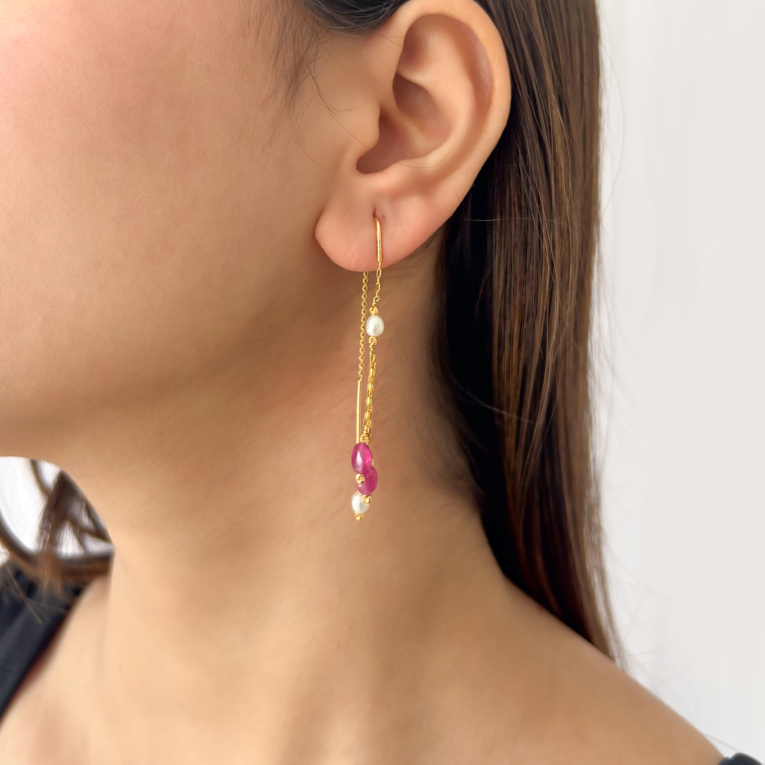 Ruby Pearl Dangler Earrings