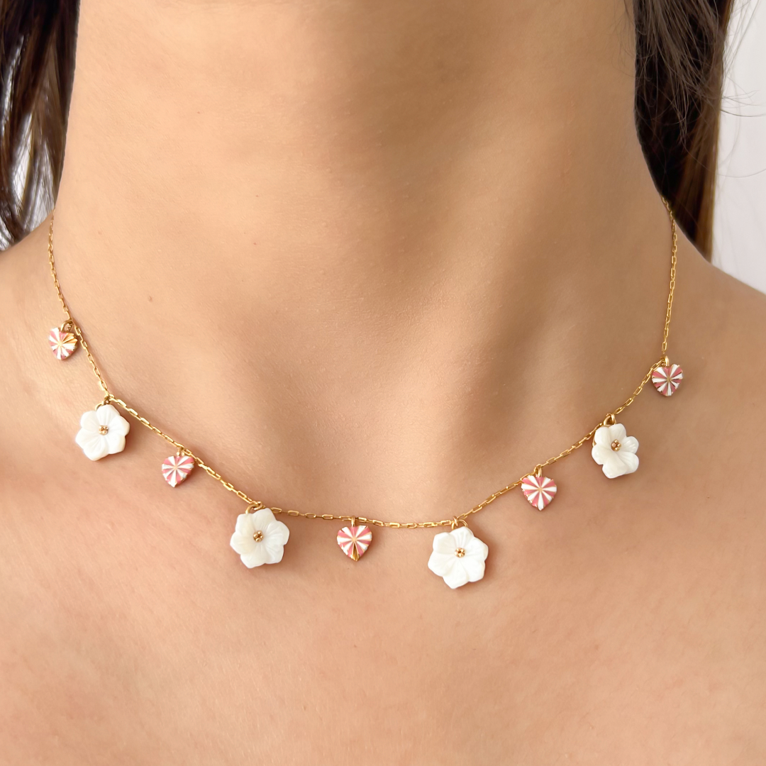 Pearly Floral Heart Necklace