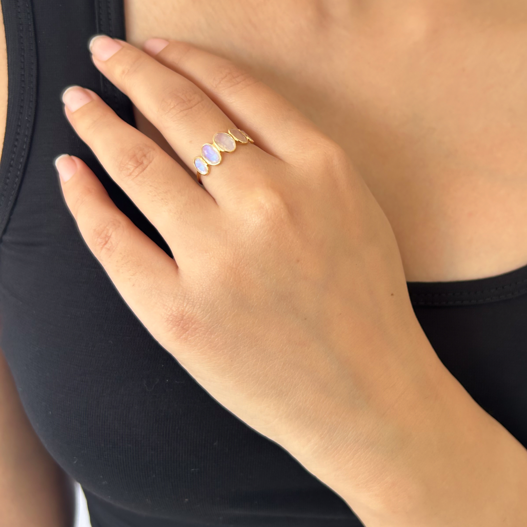 Oval Rainbow Moonstone Band | Size 13