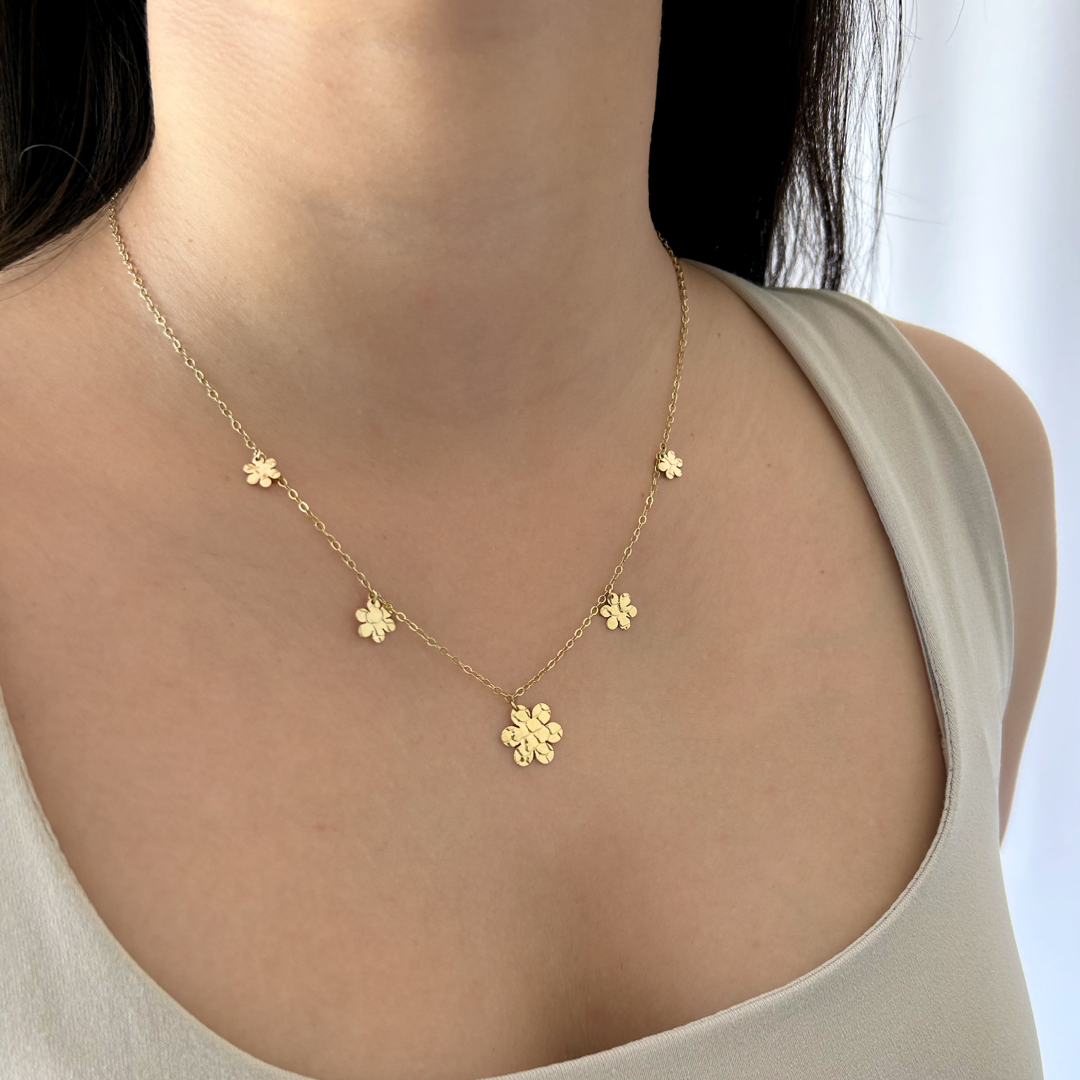 Hammered Flower Charm Necklace