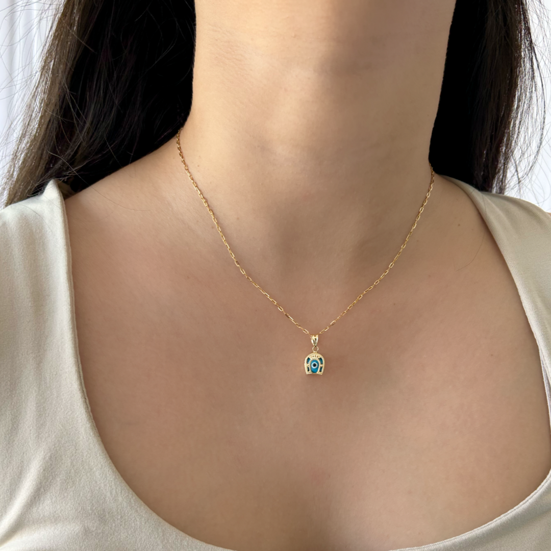 Horseshoe Evil Eye Pendant| Blue