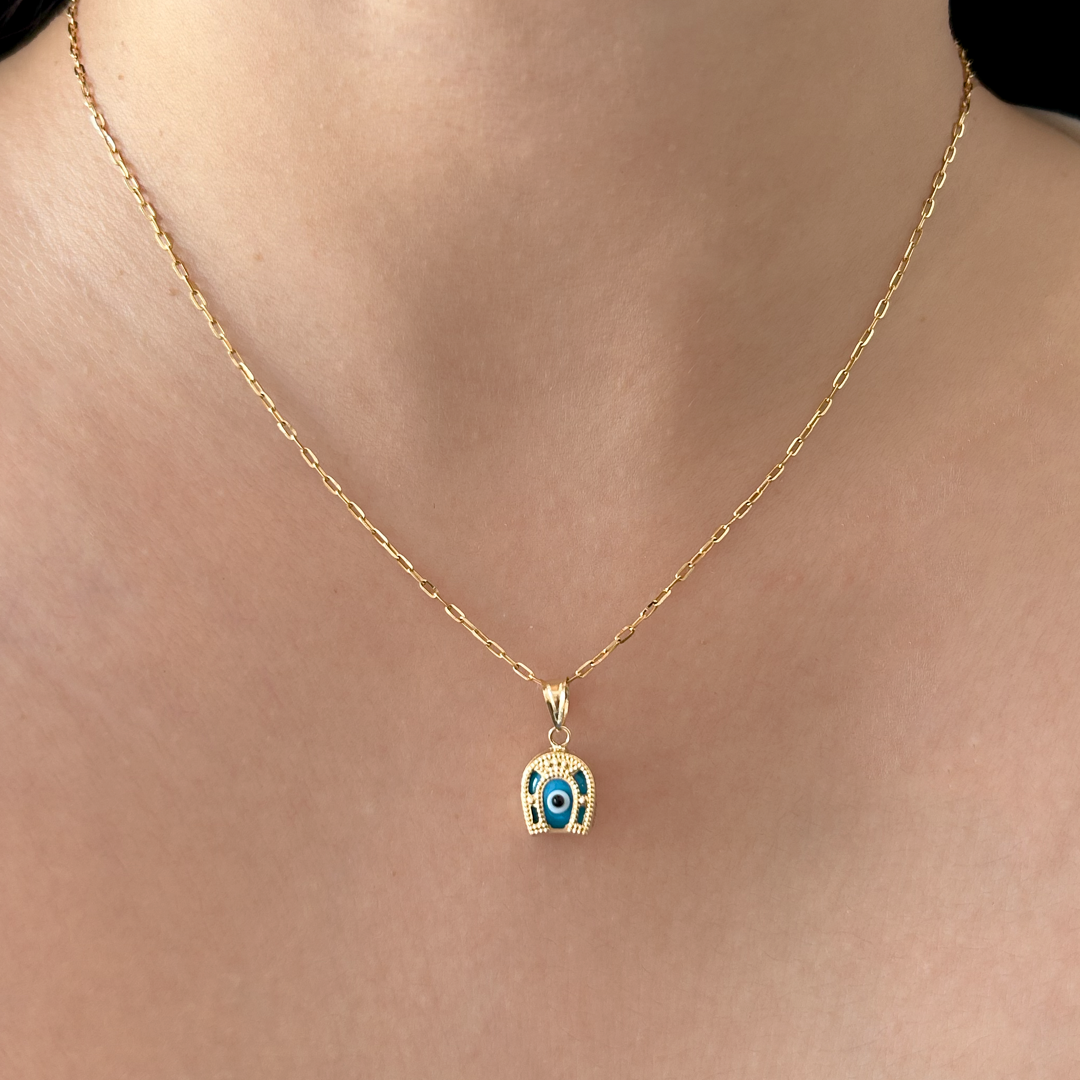 Horseshoe Evil Eye Pendant| Blue