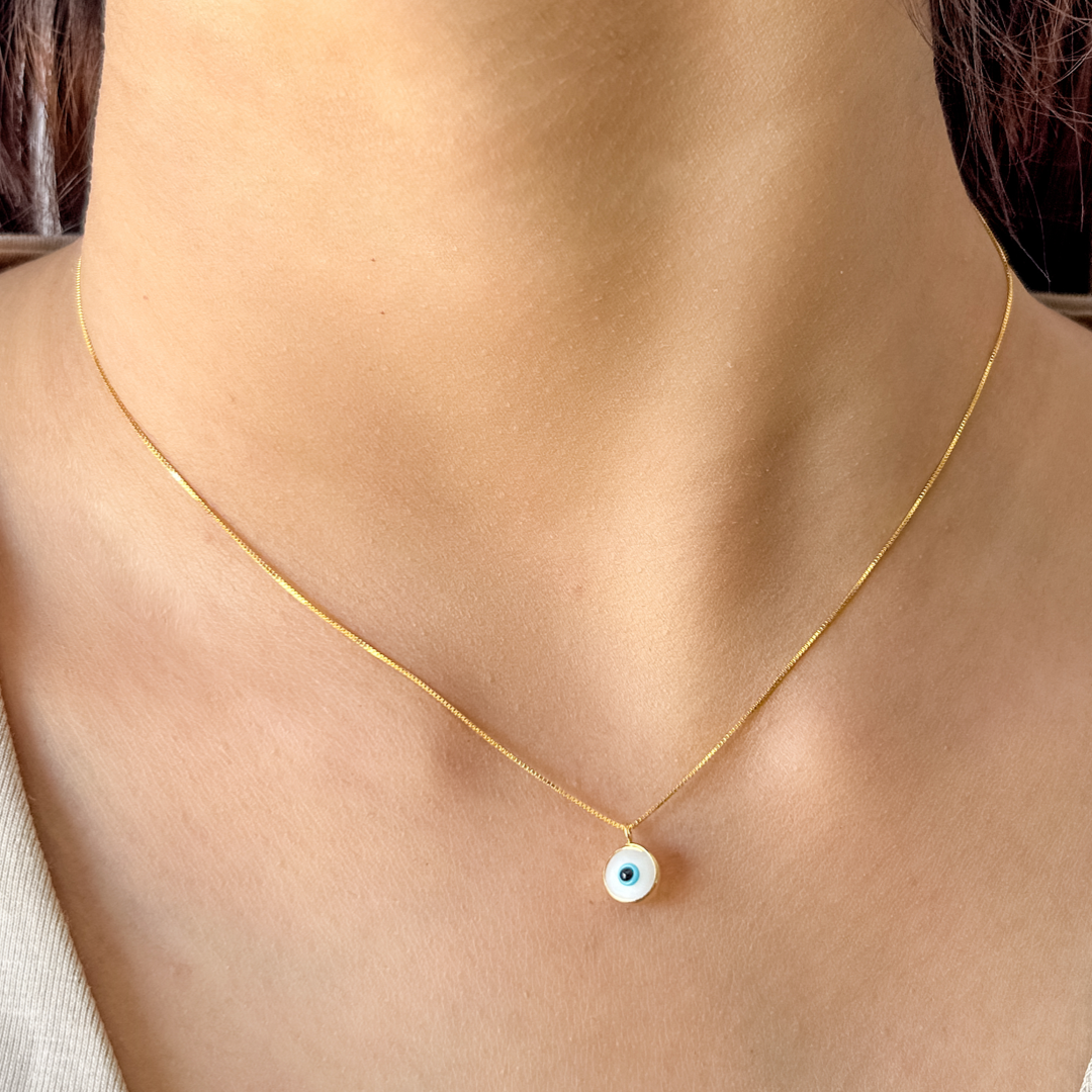 Evil Eye Box Necklace (White)