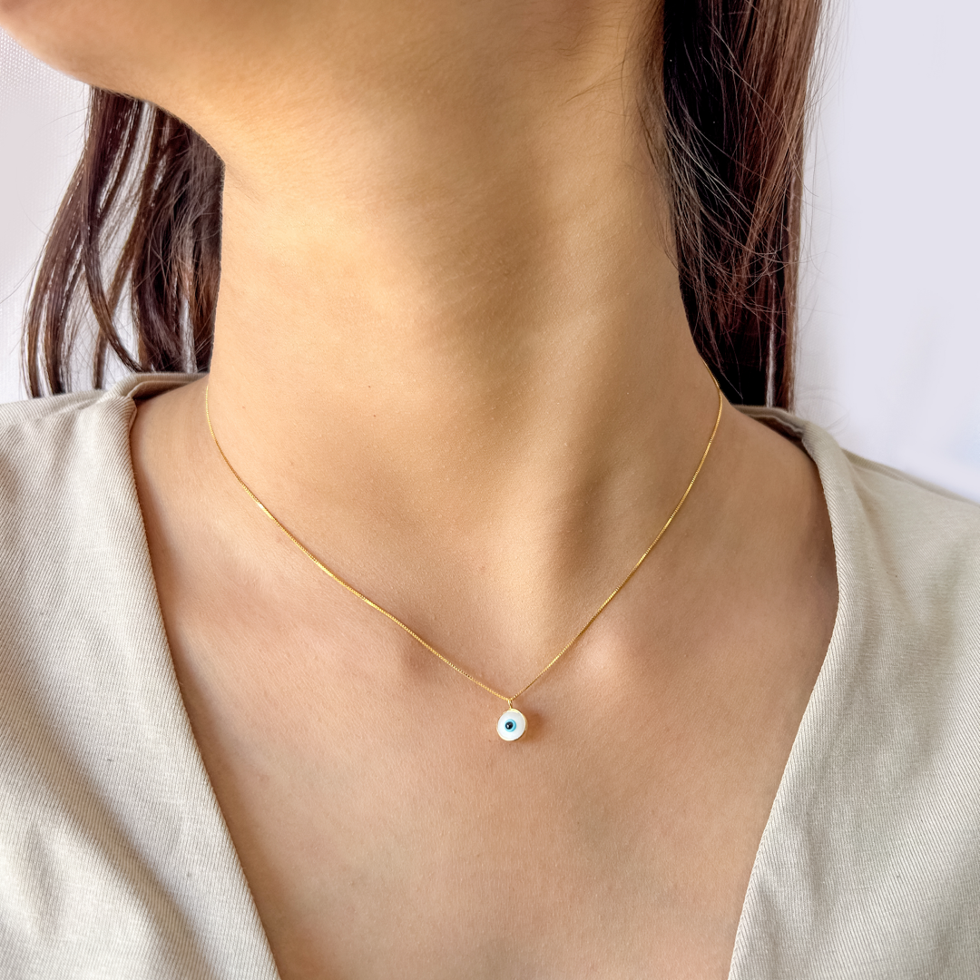 Evil Eye Box Necklace (White)