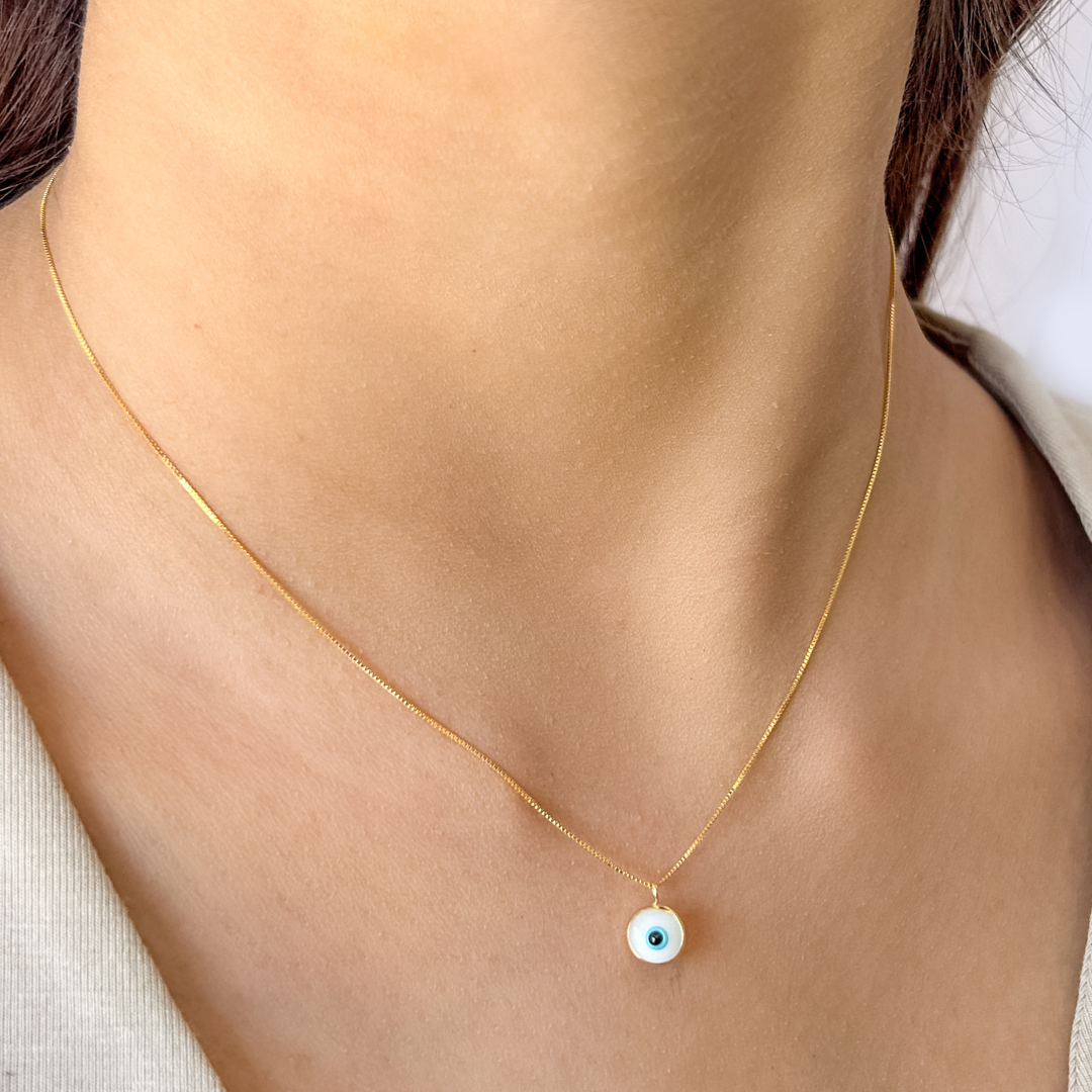 Evil Eye Box Necklace (White)