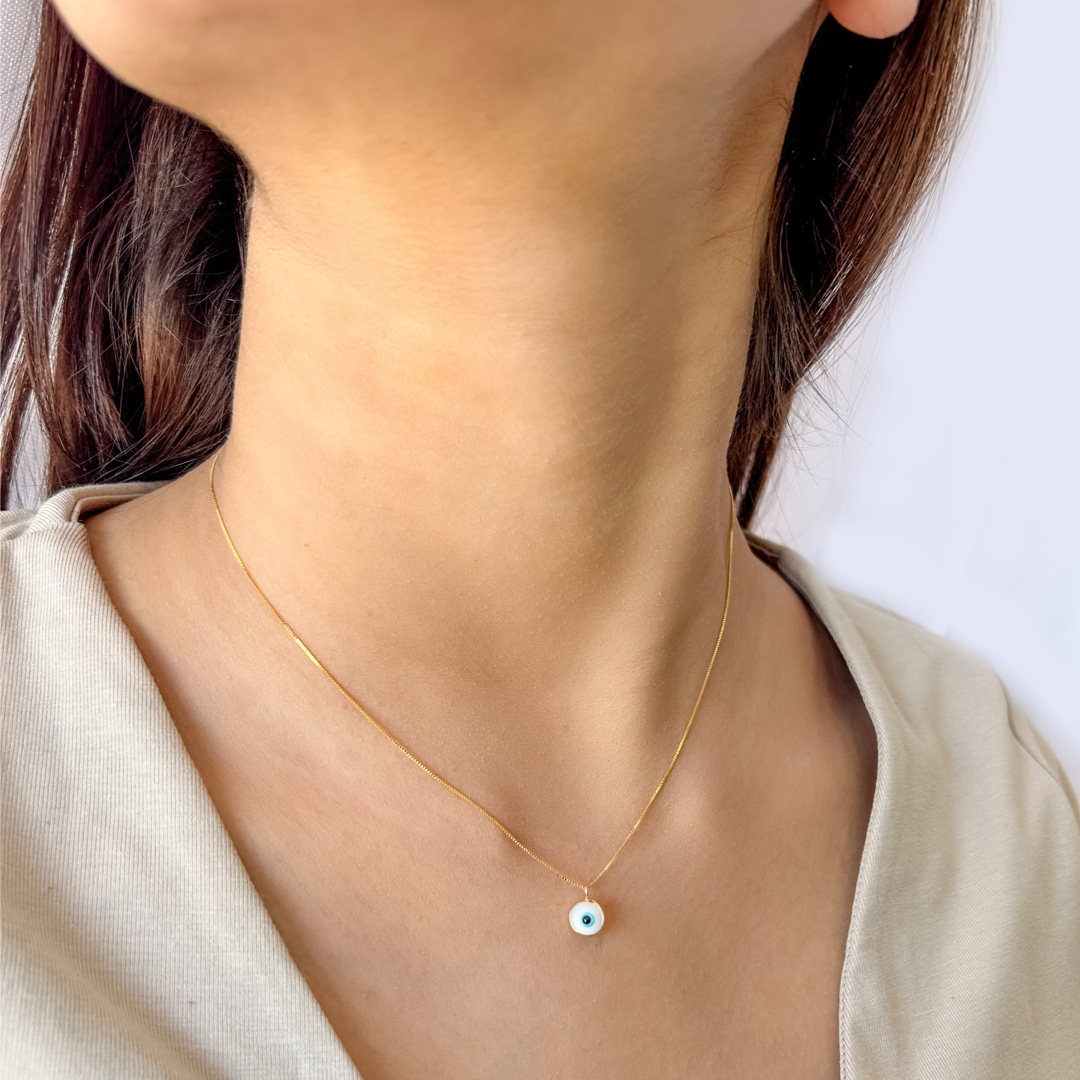 Evil Eye Box Necklace (White)