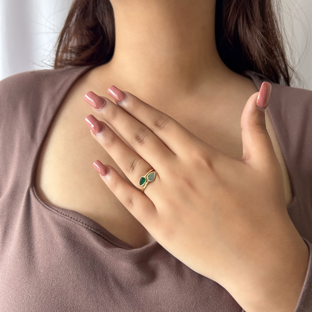 Dual Leafy Pear Ring