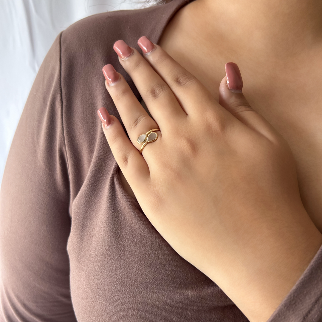Pearly Pear Crossover Ring
