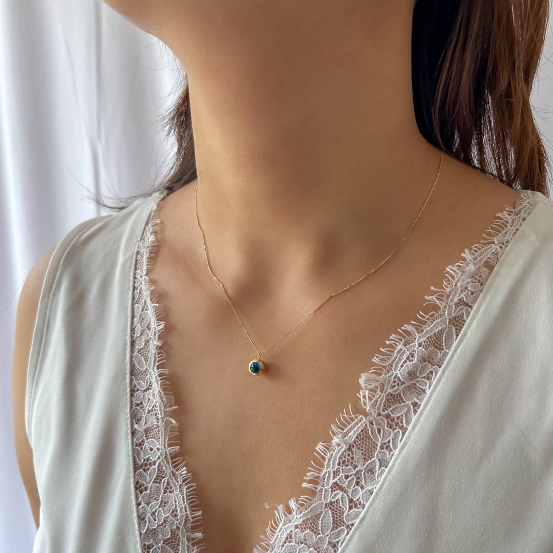 Evil Eye Curb Necklace (L. Blue)