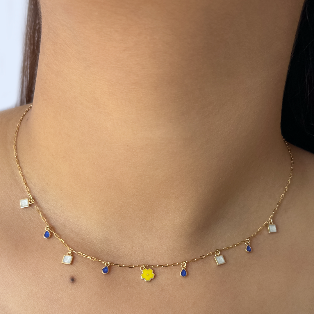 Pearly Geometric Charm Necklace