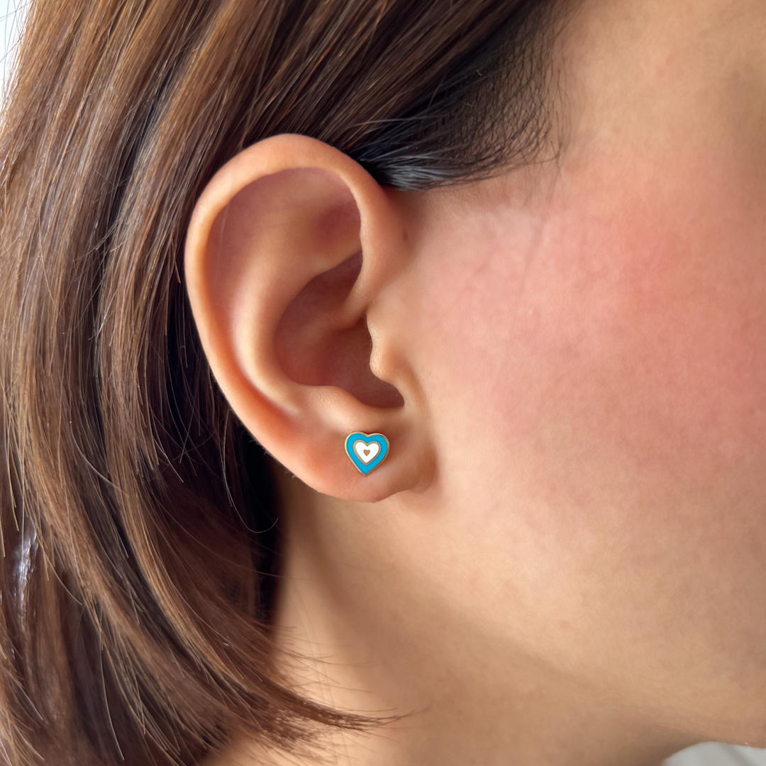 Heart Pop Studs (L.Blue)-Rose