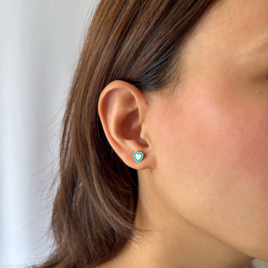 Heart Pop Studs (L.Blue)-Rose