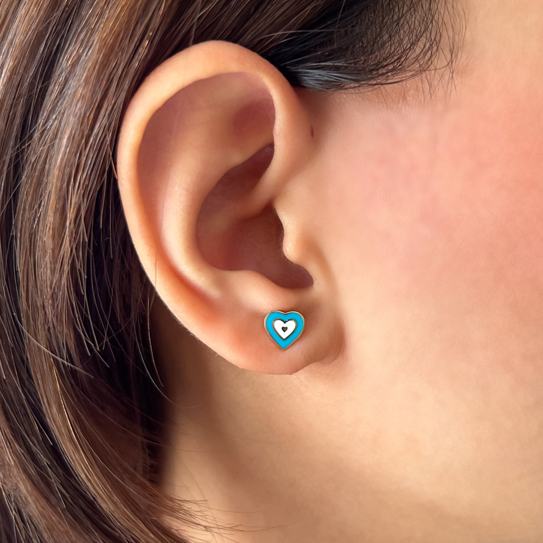 Heart Pop Studs (L.Blue)-Rose