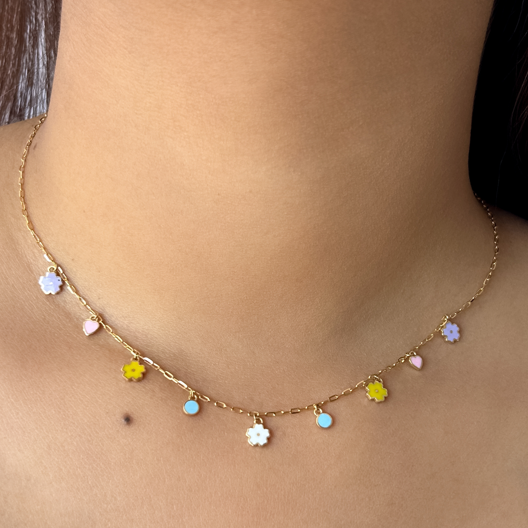 Enamel Floral Charm Necklace