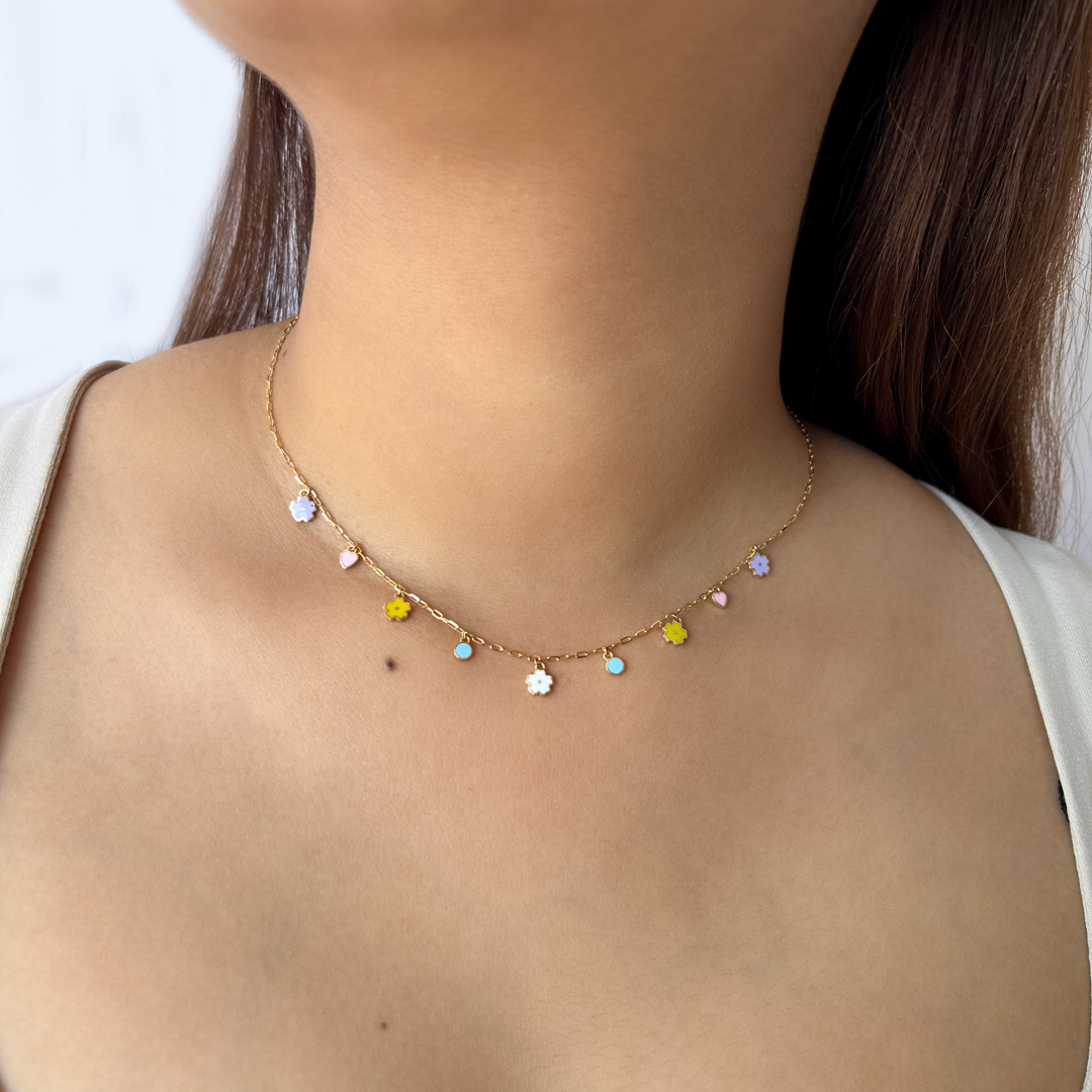 Enamel Floral Charm Necklace