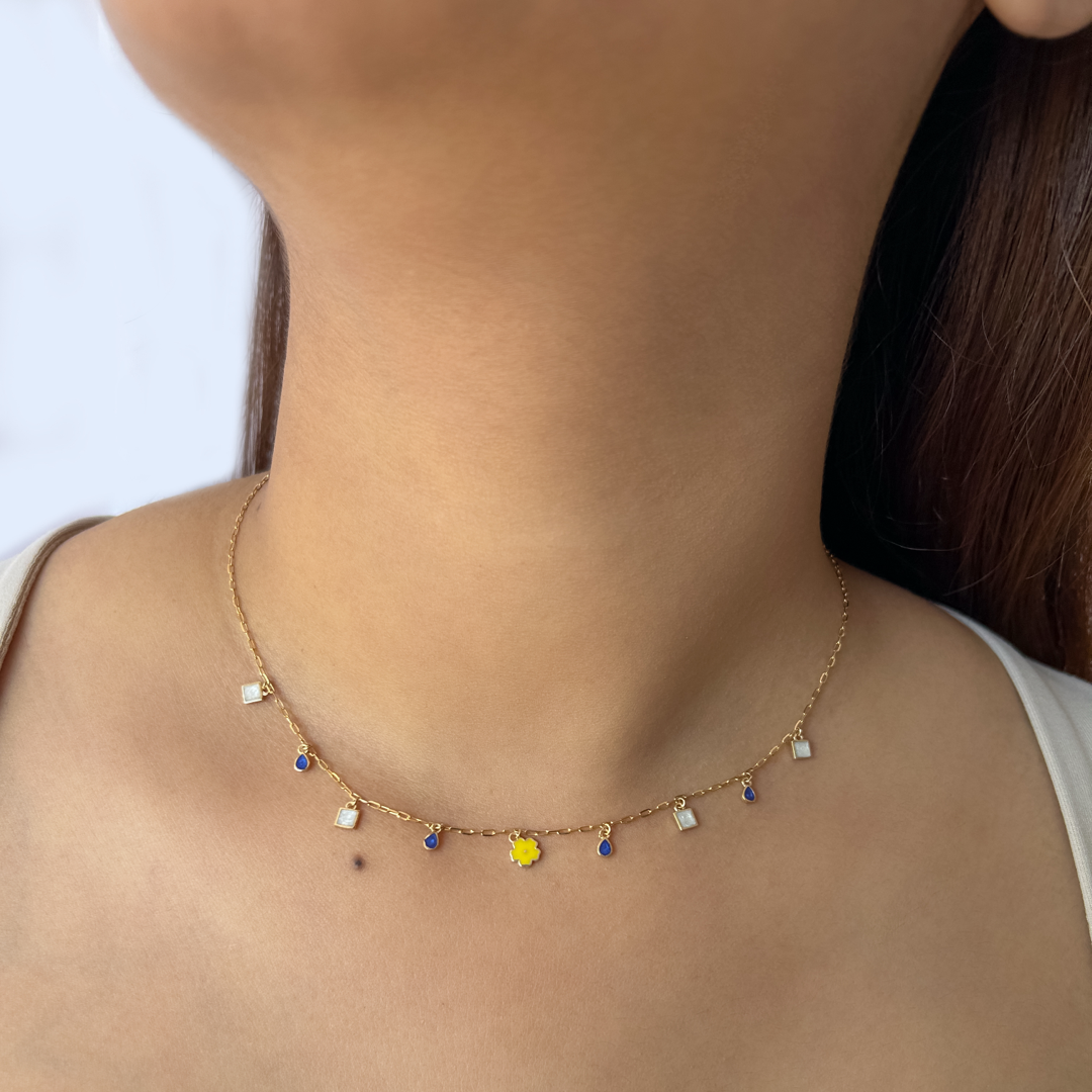 Pearly Geometric Charm Necklace
