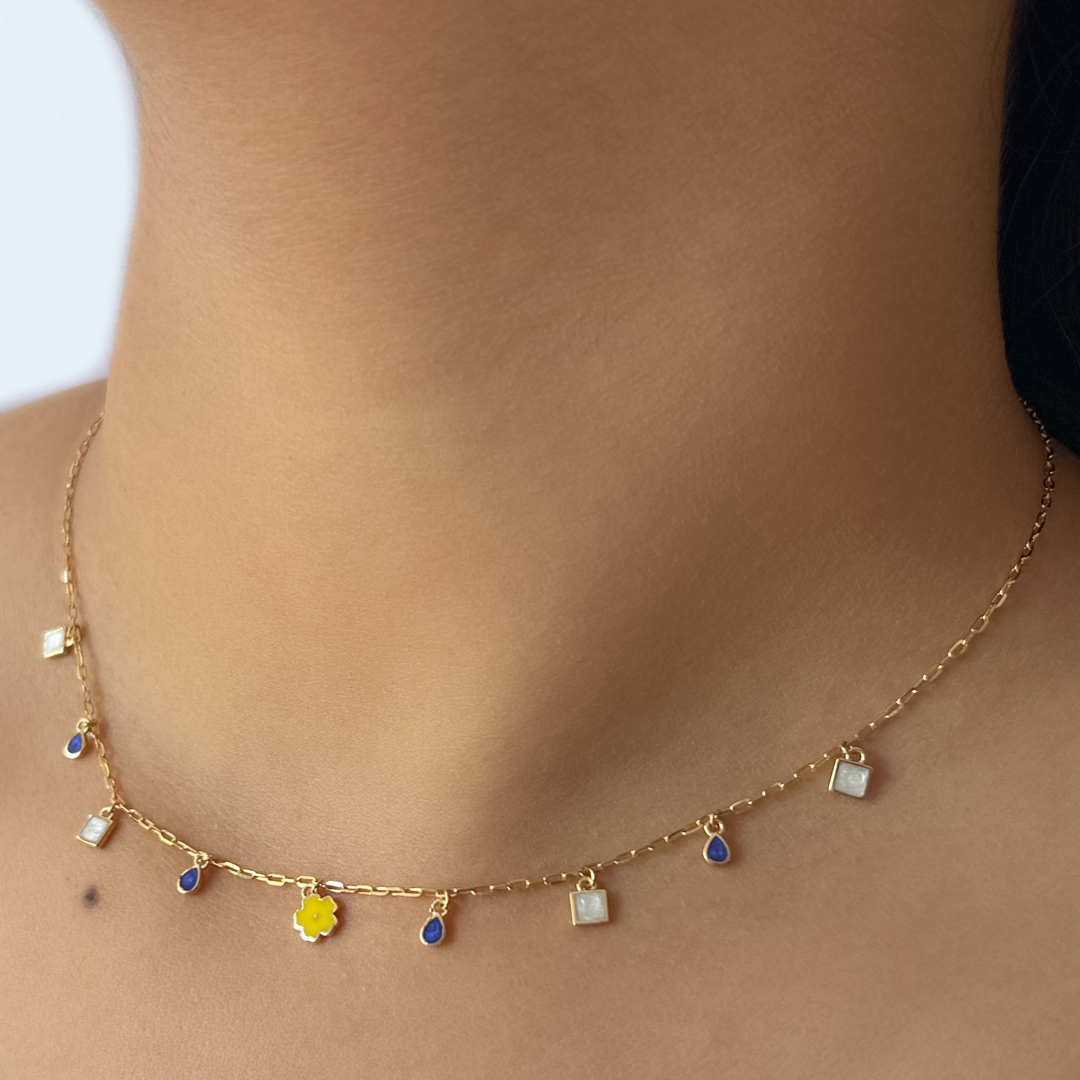 Pearly Geometric Charm Necklace