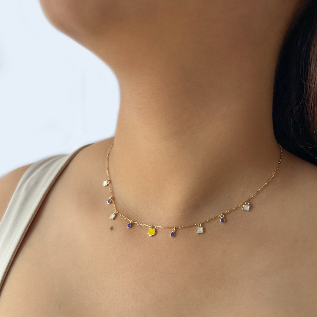 Pearly Geometric Charm Necklace