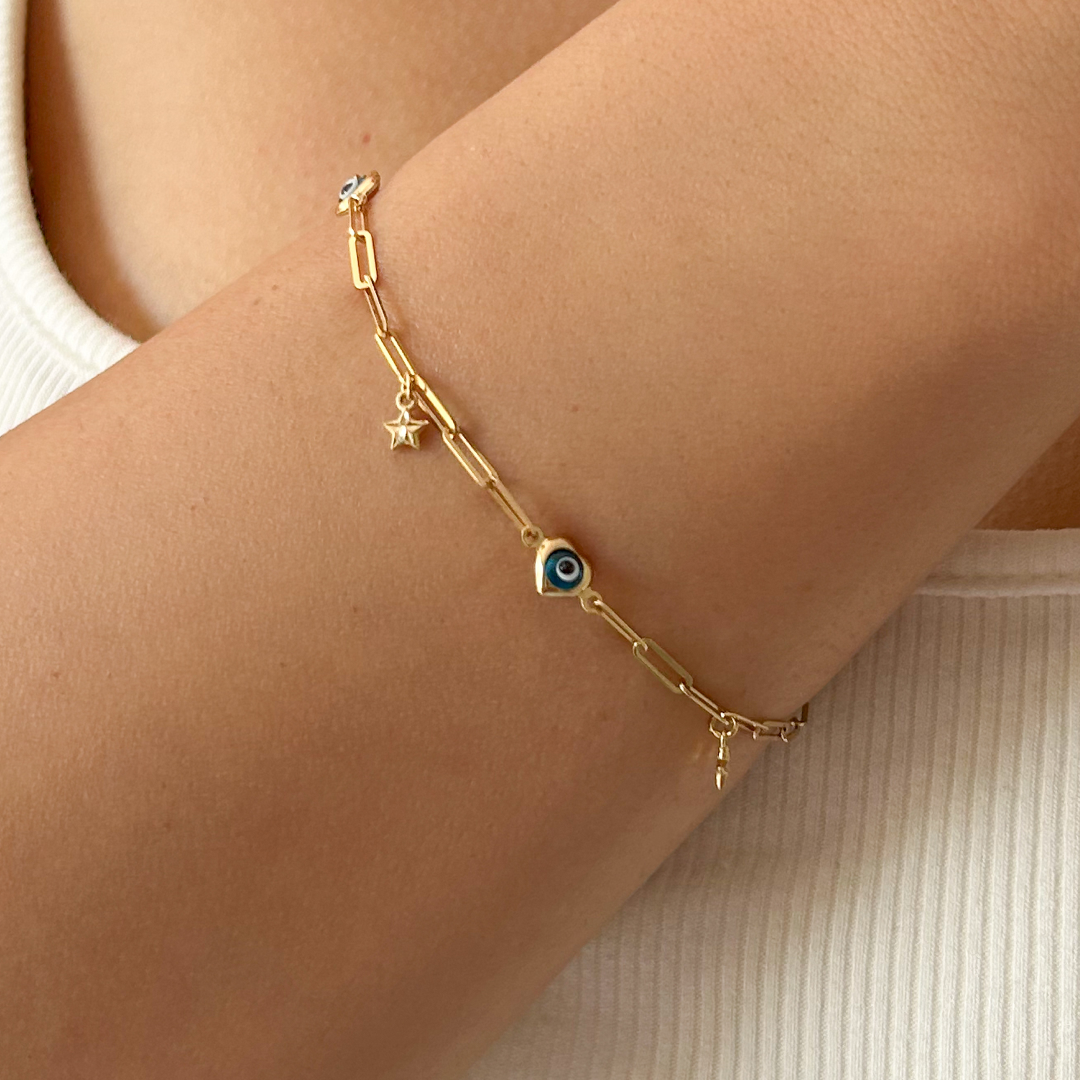 Starry Evil Eye Paperclip Bracelet