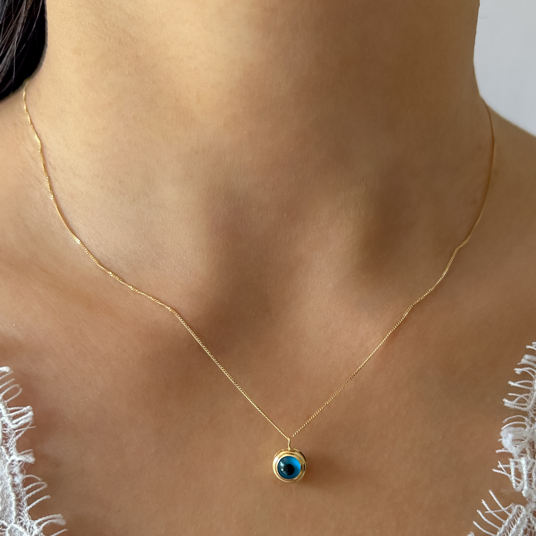 Evil Eye Curb Necklace (L. Blue)