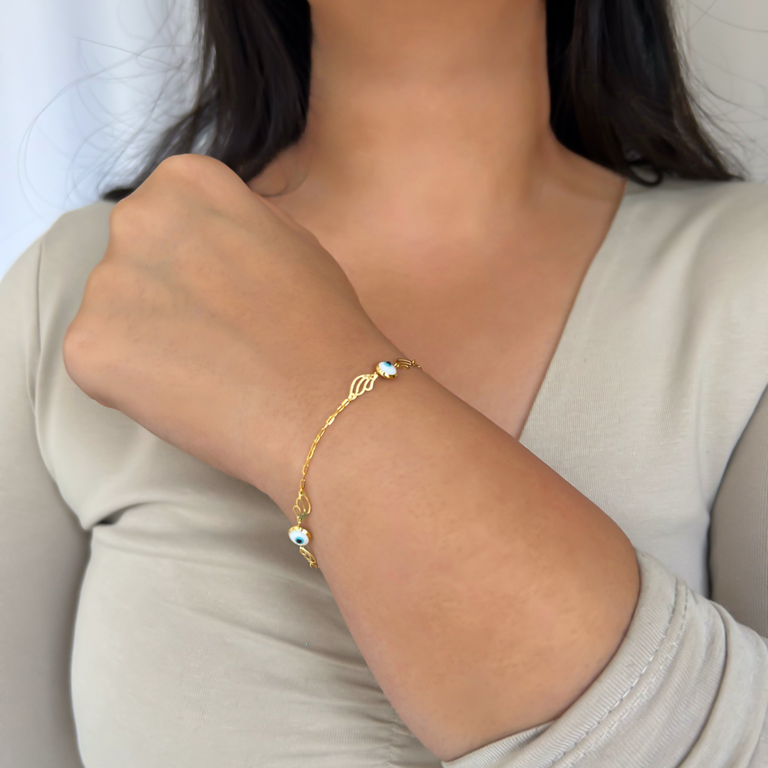 Evil Eye Wing Bracelet- White