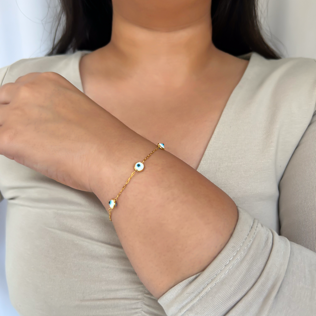 Evil Eye Link Bracelet- White