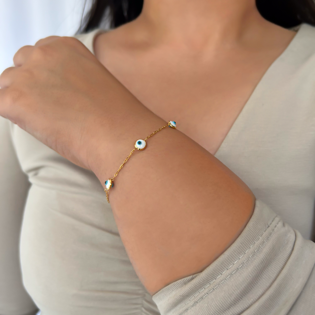 Evil Eye Link Bracelet- White