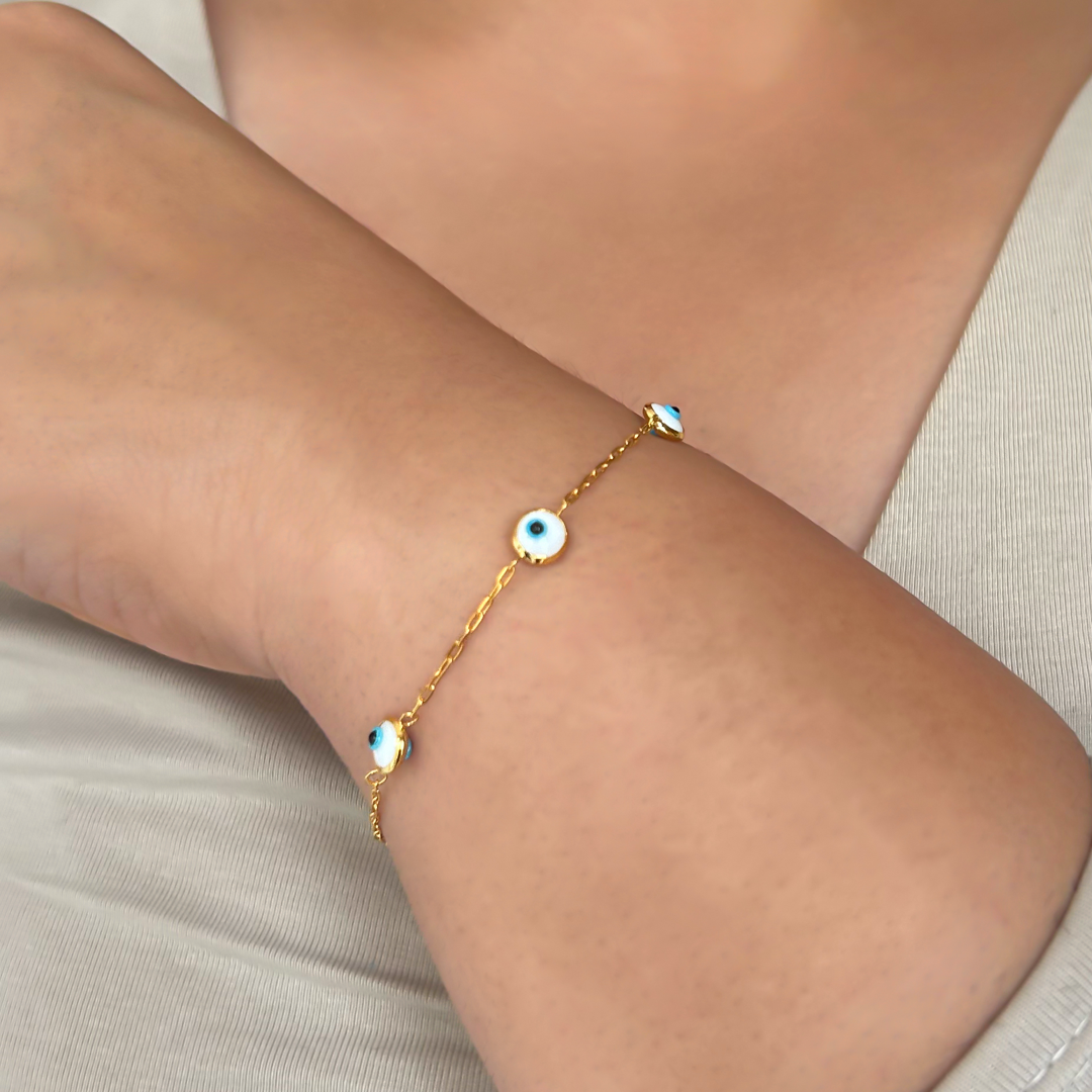Evil Eye Link Bracelet- White