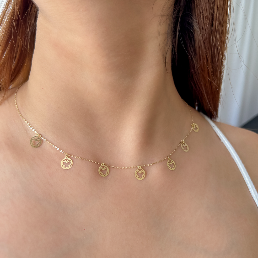 Sphere Butterfly Charm Necklace