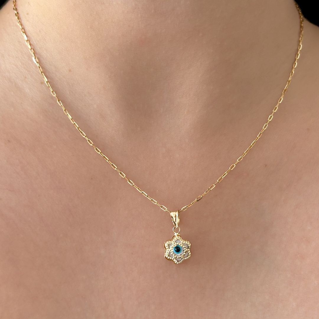 Evil Eye Flower Pendant | White