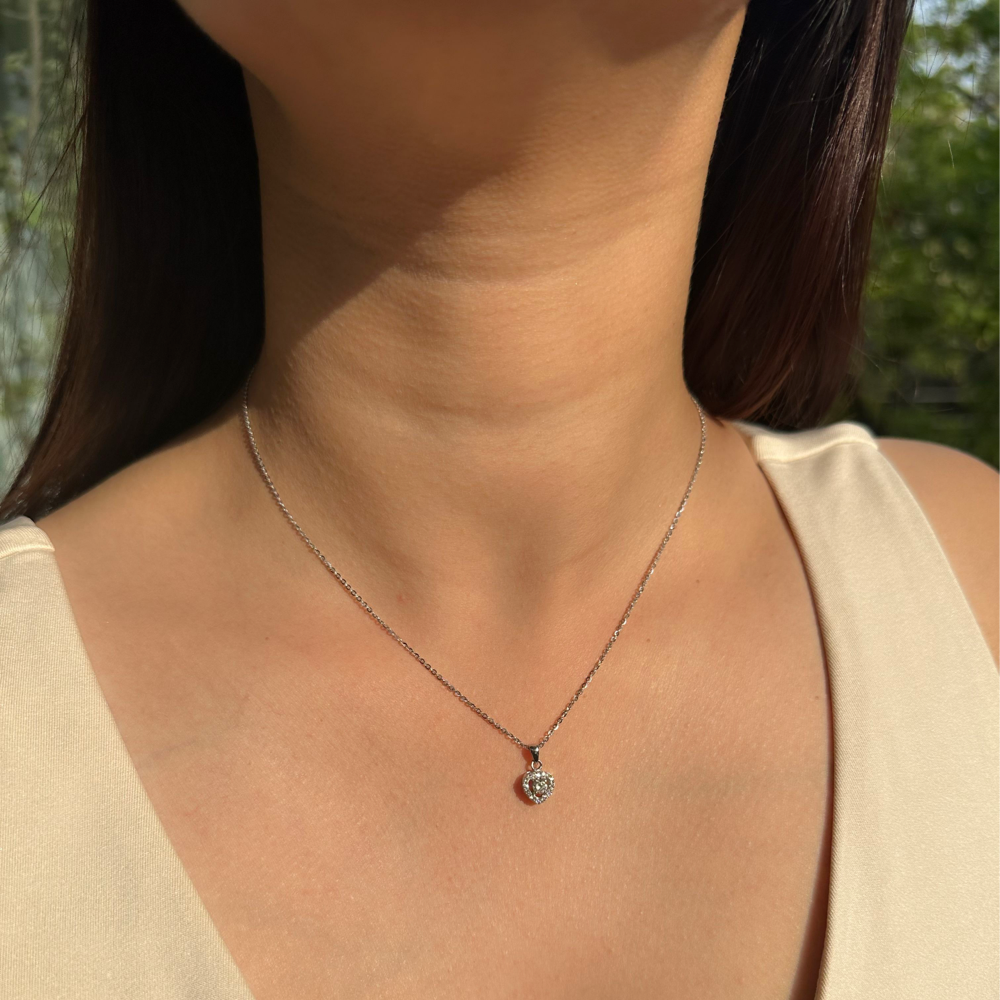 Halo Heart Necklace | White Gold