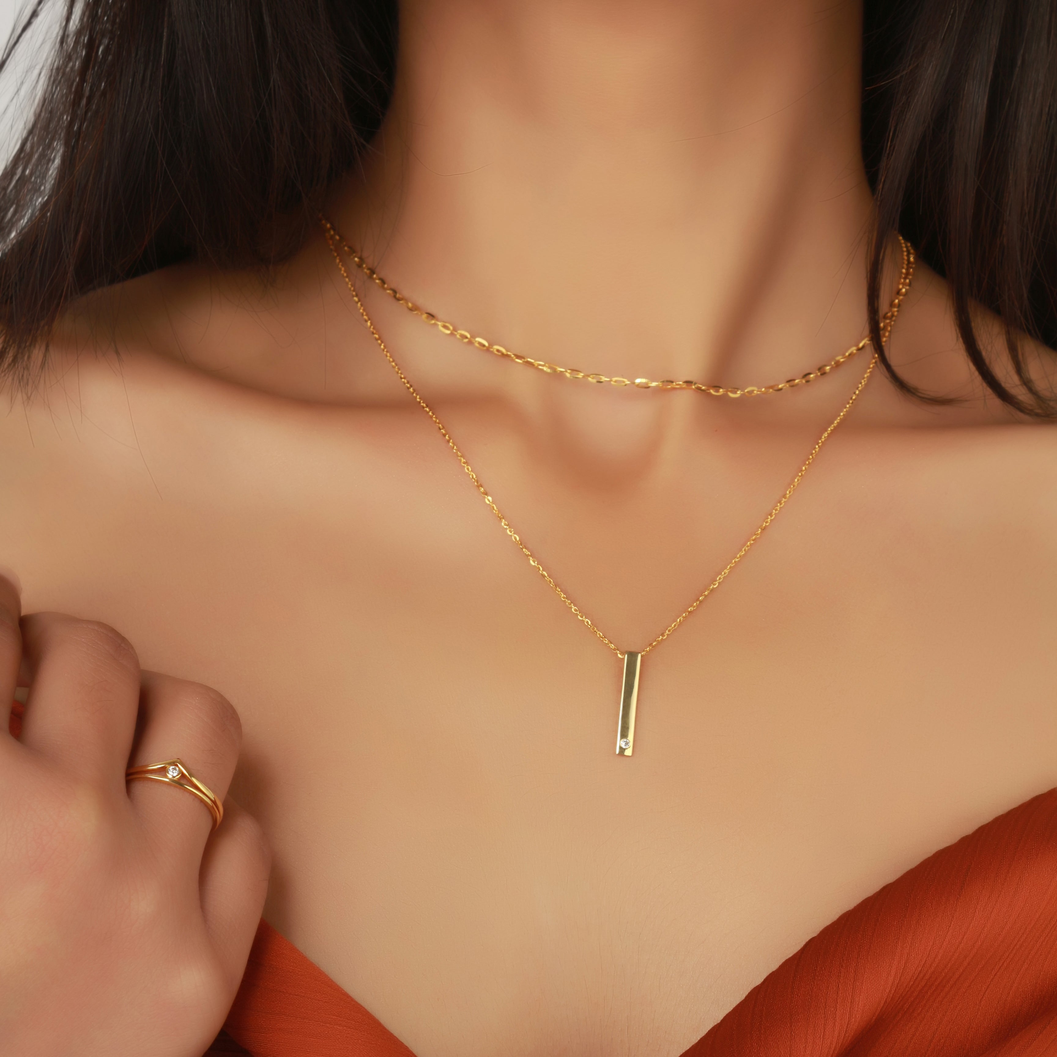 diamond vertical bar necklace, diamond necklace, fine gold jewellery